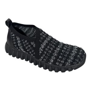 Bernie Mev Amie Slip On Shoes Black Pewter Chenille Strech Comfort Travel - NWB